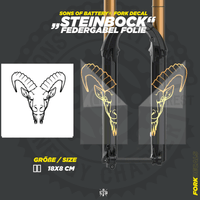 Sons of Battery - E-MTB Brand & Community Folien und Sticker HxB: 19 x 8 cm / Gold Steinbock  - Federgabel Vinyl Aufkleber E-Bike-Community