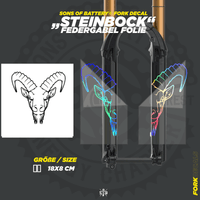 Sons of Battery - E-MTB Brand & Community Folien und Sticker HxB: 19 x 8 cm / Rainbow Steinbock  - Federgabel Vinyl Aufkleber E-Bike-Community