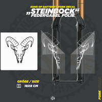 Sons of Battery - E-MTB Brand & Community Folien und Sticker HxB: 19 x 8 cm / Silber Steinbock  - Federgabel Vinyl Aufkleber E-Bike-Community
