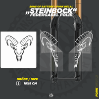Sons of Battery - E-MTB Brand & Community Folien und Sticker HxB: 19 x 8 cm / Weiß Steinbock  - Federgabel Vinyl Aufkleber E-Bike-Community