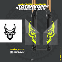 Sons of Battery - E-MTB Brand & Community Folien und Sticker HxB: 20 x 6 cm / Neongelb Totenkopf - Mountainbike Federgabel Vinyl Aufkleber E-Bike-Community