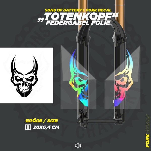 Sons of Battery - E-MTB Brand & Community Folien und Sticker HxB: 20 x 6 cm / Rainbow Totenkopf - Mountainbike Federgabel Vinyl Aufkleber E-Bike-Community