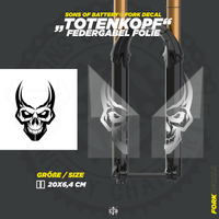 Sons of Battery - E-MTB Brand & Community Folien und Sticker HxB: 20 x 6 cm / Silber Totenkopf - Mountainbike Federgabel Vinyl Aufkleber E-Bike-Community