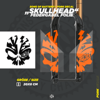 Sons of Battery - E-MTB Brand & Community Folien und Sticker HxB: 20 x 8 cm / Fox-Orange (Glanz) Skullhead  Federgabel Vinyl Aufkleber E-Bike-Community