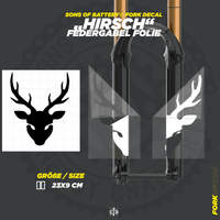 Sons of Battery - E-MTB Brand & Community Folien und Sticker HxB: 23 x 9 cm / Reflektierend Hirsch - Federgabel Vinyl Aufkleber E-Bike-Community