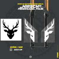 Sons of Battery - E-MTB Brand & Community Folien und Sticker HxB: 23 x 9 cm / Weiß Hirsch - Federgabel Vinyl Aufkleber E-Bike-Community
