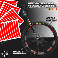 Sons of Battery - E-MTB Brand & Community Folien und Sticker Rot (Reflexionsklasse:	RA1/A) / 64 Aufkleber 64 / 32 Reflektierende Felgenaufkleber Felgen Reflektoren Set E-Bike-Community
