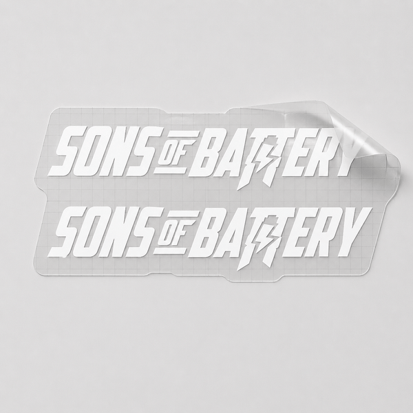 Sons of Battery - E-MTB Brand & Community Folien Weiss / 9 x 1.6 cm Sons of Battery - Schriftzug Modern E-Bike-Community