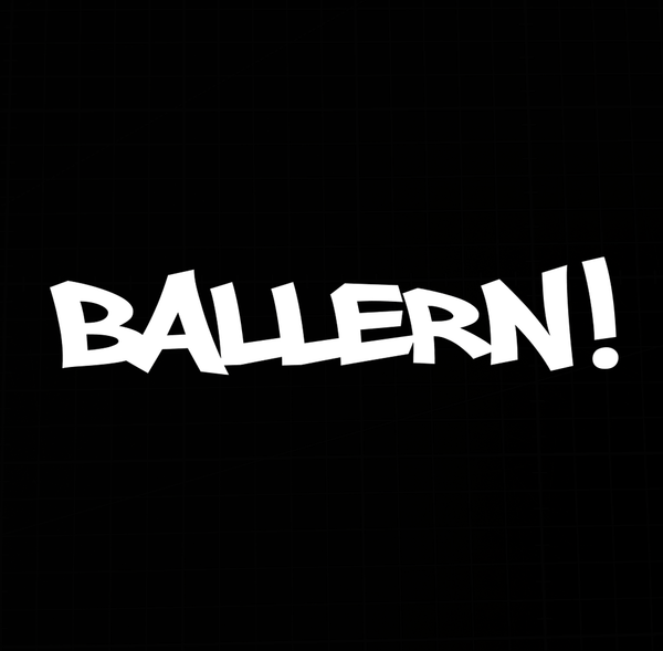 Sons of Battery - E-MTB Brand & Community Folien Weiss (Matt) / 9.5 cm x 2 cm Folien-Aufkleber "Ballern!" – 9,5 x 2 cm 2er Pack E-Bike-Community