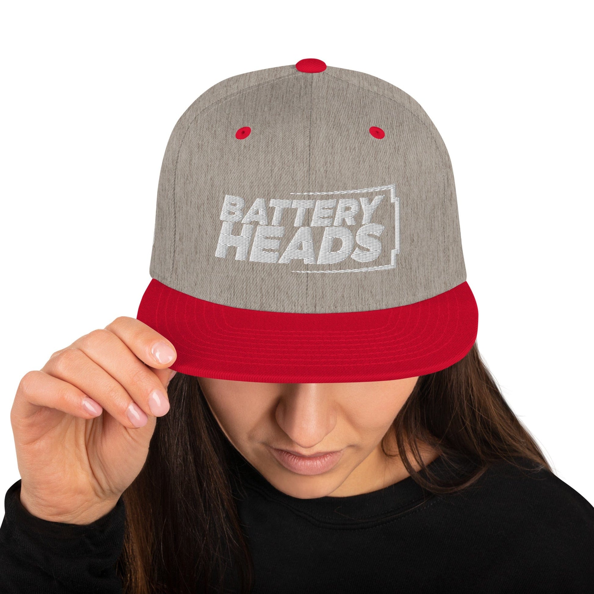 Sons of Battery® - E-MTB Brand & Community Heather Grau/ Rot Battery Heads - Snapback-Cap E-Bike-Community