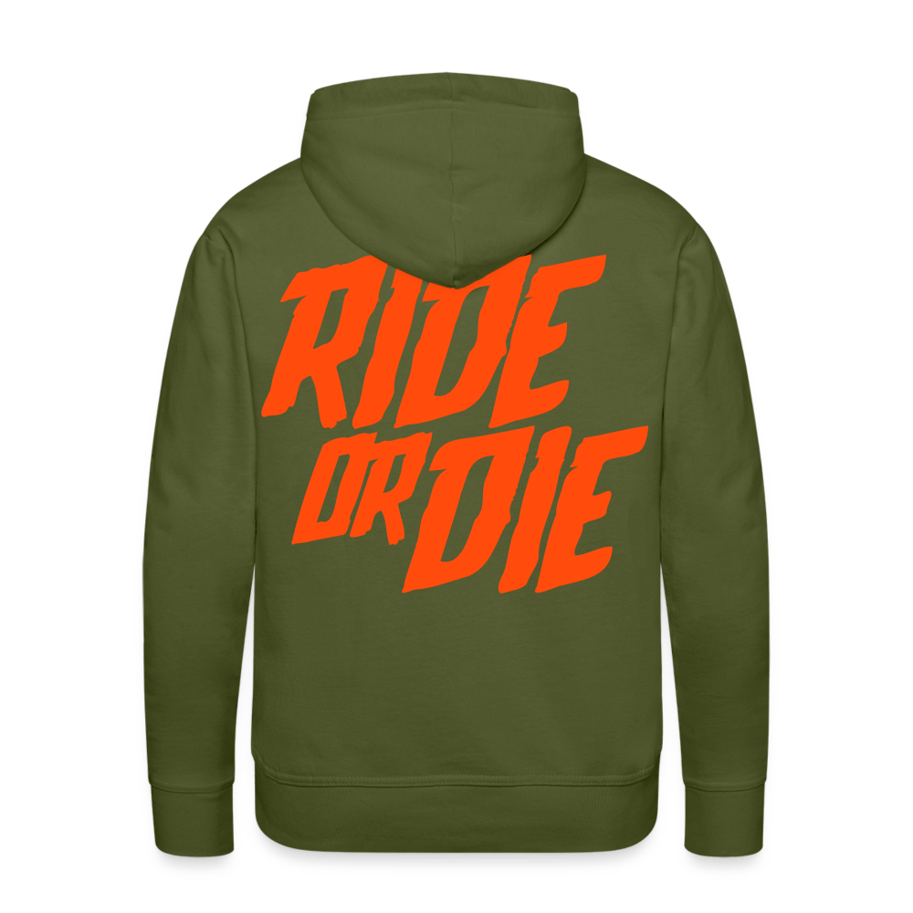 SPOD Männer Premium Hoodie Olivgrün / S Ride or Die - Neonorange - Men’s Premium Hoodie E-Bike-Community