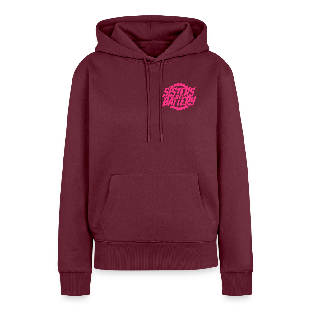 SPOD Frauen Premium Hoodie Burgunderrot / S Sisters of Battery - Neonpink - Frauen Premium Hoodie E-Bike-Community