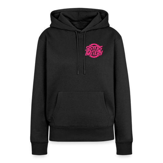 SPOD Frauen Premium Hoodie Schwarz / S Sisters of Battery - Neonpink - Frauen Premium Hoodie E-Bike-Community