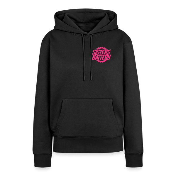 SPOD Frauen Premium Hoodie Schwarz / S Sisters of Battery - Neonpink - Frauen Premium Hoodie E-Bike-Community