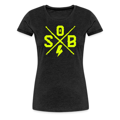 SPOD Frauen Premium T-Shirt Anthrazit / S Cross - Neongelb - Frauen Premium T-Shirt E-Bike-Community