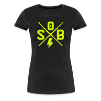 SPOD Frauen Premium T-Shirt Anthrazit / S Cross - Neongelb - Frauen Premium T-Shirt E-Bike-Community