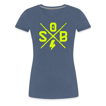 SPOD Frauen Premium T-Shirt Blau meliert / S Cross - Neongelb - Frauen Premium T-Shirt E-Bike-Community