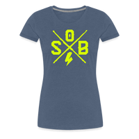 SPOD Frauen Premium T-Shirt Blau meliert / S Cross - Neongelb - Frauen Premium T-Shirt E-Bike-Community