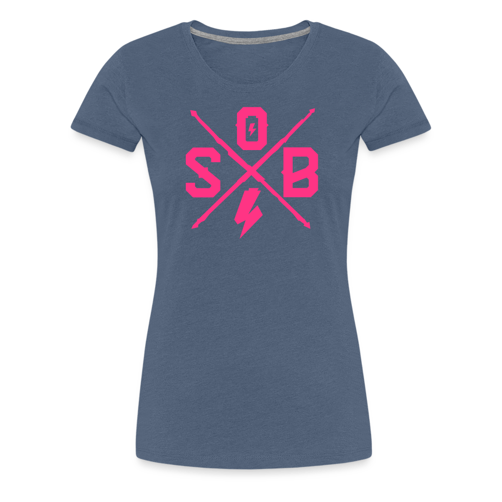 SPOD Frauen Premium T-Shirt Blau meliert / S Cross - Neonpink - Frauen Premium T-Shirt E-Bike-Community
