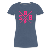 SPOD Frauen Premium T-Shirt Blau meliert / S Cross - Neonpink - Frauen Premium T-Shirt E-Bike-Community