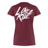 SPOD Frauen Premium T-Shirt Bordeauxrot meliert / S LOVE 2 RIDE  - FRONT / Backprint -Frauen Premium T-Shirt E-Bike-Community