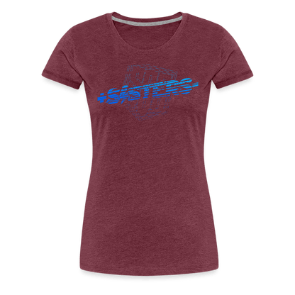 SPOD Frauen Premium T-Shirt Bordeauxrot meliert / S Sisters Blue - Frauen Premium T-Shirt E-Bike-Community