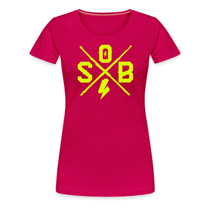 SPOD Frauen Premium T-Shirt dunkles Pink / S Cross - Neongelb - Frauen Premium T-Shirt E-Bike-Community