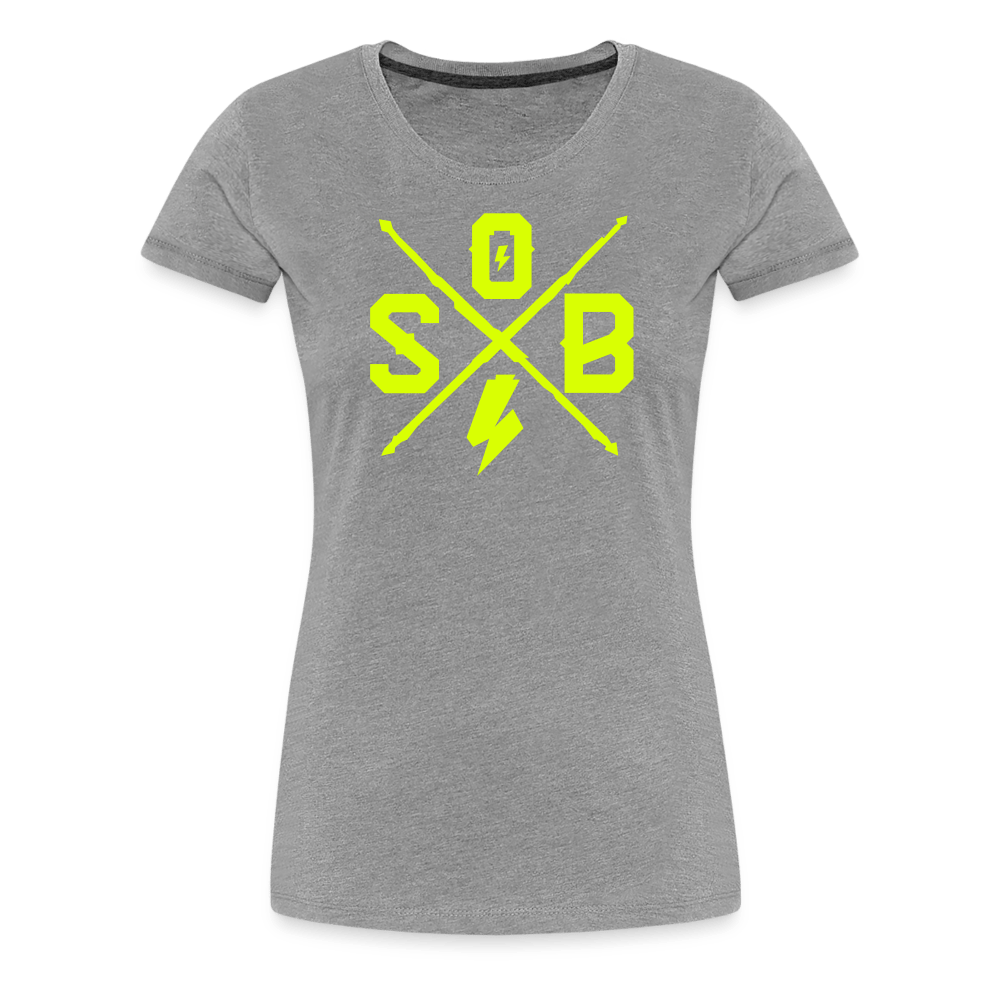 SPOD Frauen Premium T-Shirt Grau meliert / S Cross - Neongelb - Frauen Premium T-Shirt E-Bike-Community