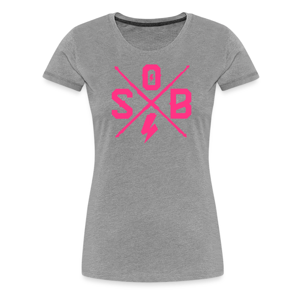 SPOD Frauen Premium T-Shirt Grau meliert / S Cross - Neonpink - Frauen Premium T-Shirt E-Bike-Community