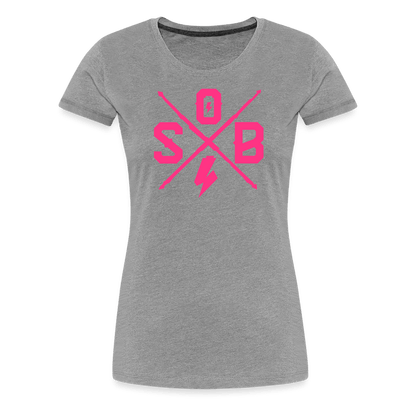 SPOD Frauen Premium T-Shirt Grau meliert / S Cross - Neonpink - Frauen Premium T-Shirt E-Bike-Community