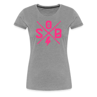 SPOD Frauen Premium T-Shirt Grau meliert / S Cross - Neonpink - Frauen Premium T-Shirt E-Bike-Community