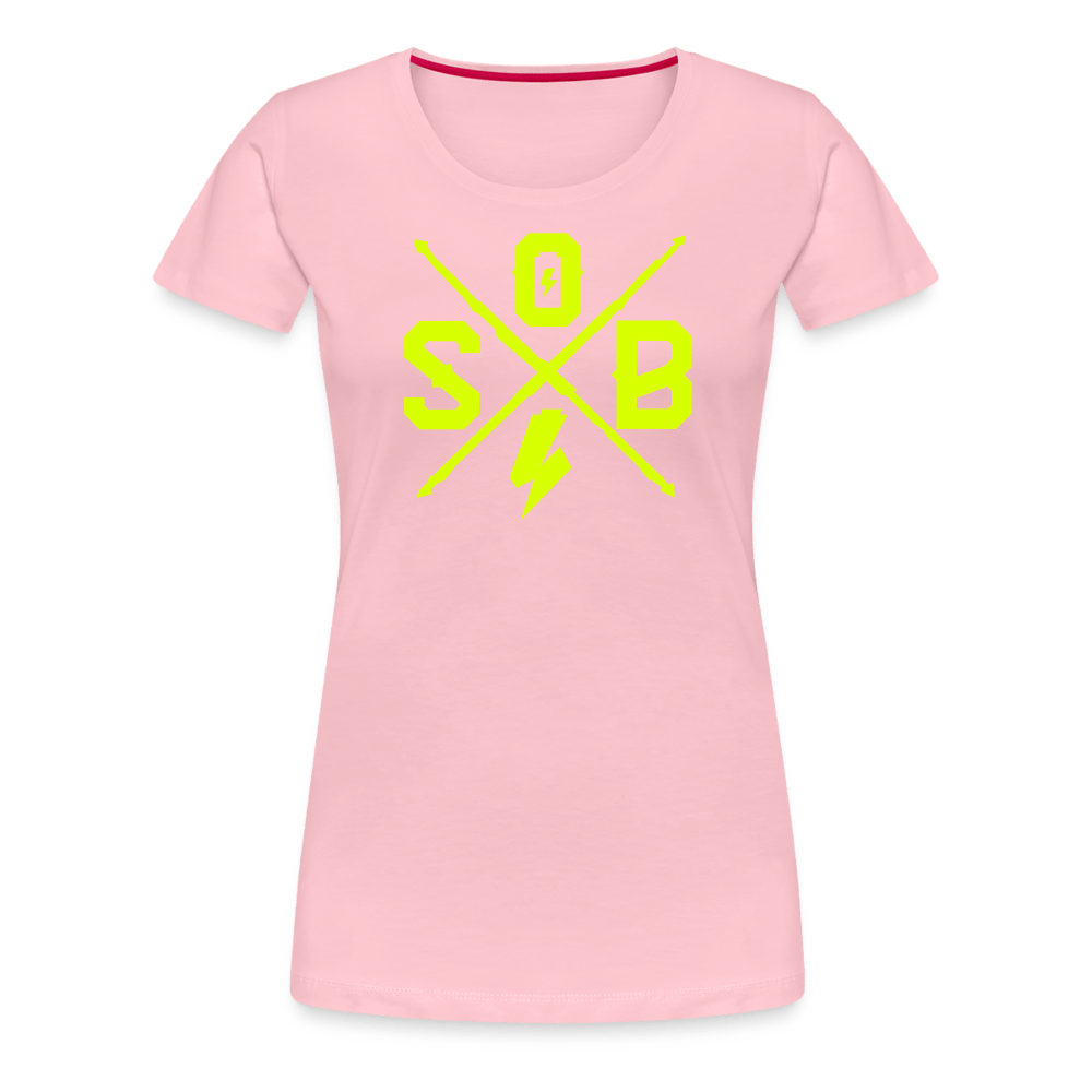 SPOD Frauen Premium T-Shirt Hellrosa / S Cross - Neongelb - Frauen Premium T-Shirt E-Bike-Community