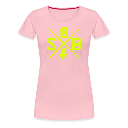 SPOD Frauen Premium T-Shirt Hellrosa / S Cross - Neongelb - Frauen Premium T-Shirt E-Bike-Community
