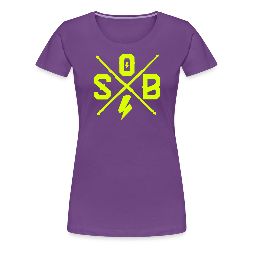 SPOD Frauen Premium T-Shirt Lila / S Cross - Neongelb - Frauen Premium T-Shirt E-Bike-Community