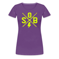 SPOD Frauen Premium T-Shirt Lila / S Cross - Neongelb - Frauen Premium T-Shirt E-Bike-Community