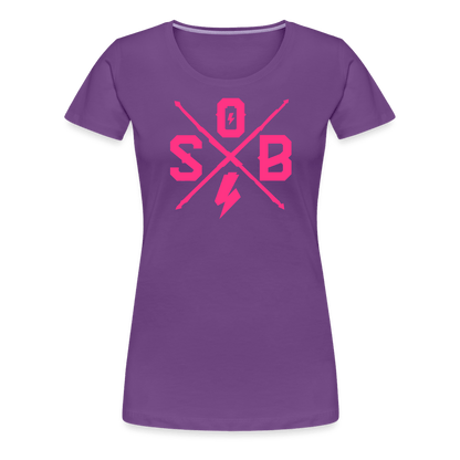 SPOD Frauen Premium T-Shirt Lila / S Cross - Neonpink - Frauen Premium T-Shirt E-Bike-Community