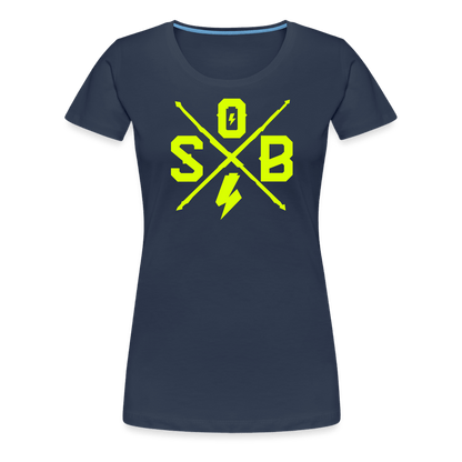 SPOD Frauen Premium T-Shirt Navy / S Cross - Neongelb - Frauen Premium T-Shirt E-Bike-Community