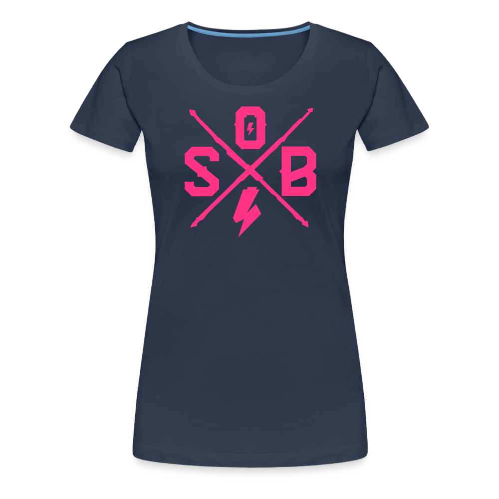 SPOD Frauen Premium T-Shirt Navy / S Cross - Neonpink - Frauen Premium T-Shirt E-Bike-Community