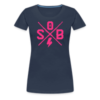 SPOD Frauen Premium T-Shirt Navy / S Cross - Neonpink - Frauen Premium T-Shirt E-Bike-Community