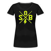 SPOD Frauen Premium T-Shirt Schwarz / S Cross - Neongelb - Frauen Premium T-Shirt E-Bike-Community