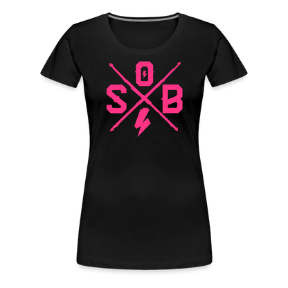 SPOD Frauen Premium T-Shirt Schwarz / S Cross - Neonpink - Frauen Premium T-Shirt E-Bike-Community