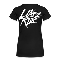SPOD Frauen Premium T-Shirt Schwarz / S LOVE 2 RIDE  - FRONT / Backprint -Frauen Premium T-Shirt E-Bike-Community