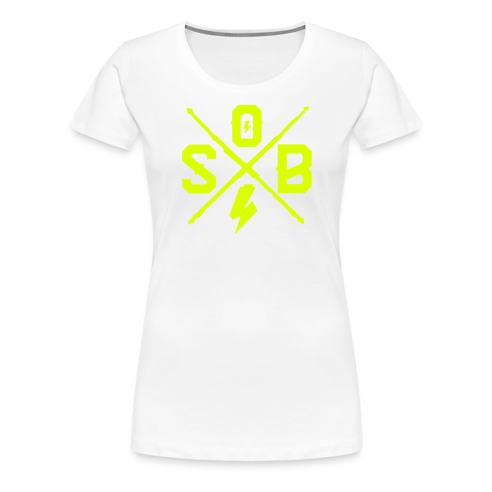 SPOD Frauen Premium T-Shirt weiß / S Cross - Neongelb - Frauen Premium T-Shirt E-Bike-Community