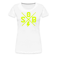 SPOD Frauen Premium T-Shirt weiß / S Cross - Neongelb - Frauen Premium T-Shirt E-Bike-Community