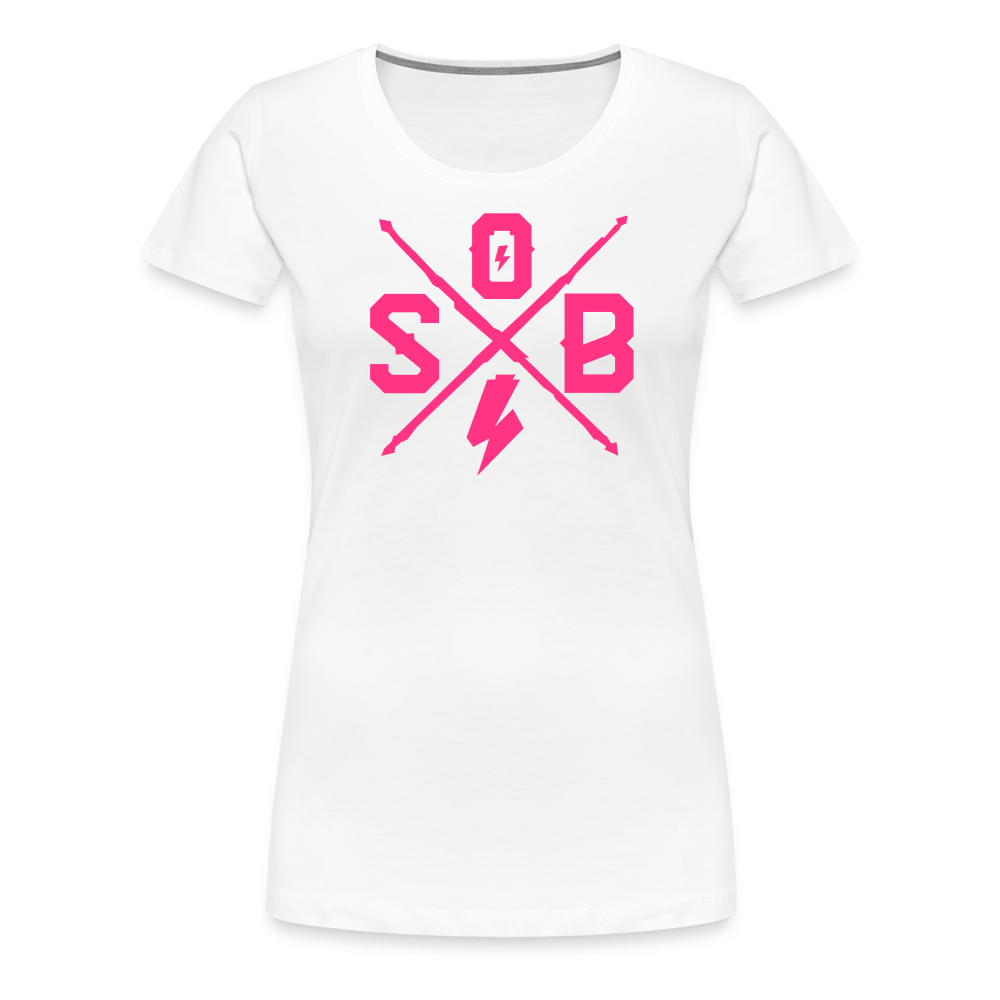 SPOD Frauen Premium T-Shirt weiß / S Cross - Neonpink - Frauen Premium T-Shirt E-Bike-Community