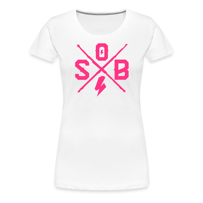 SPOD Frauen Premium T-Shirt weiß / S Cross - Neonpink - Frauen Premium T-Shirt E-Bike-Community