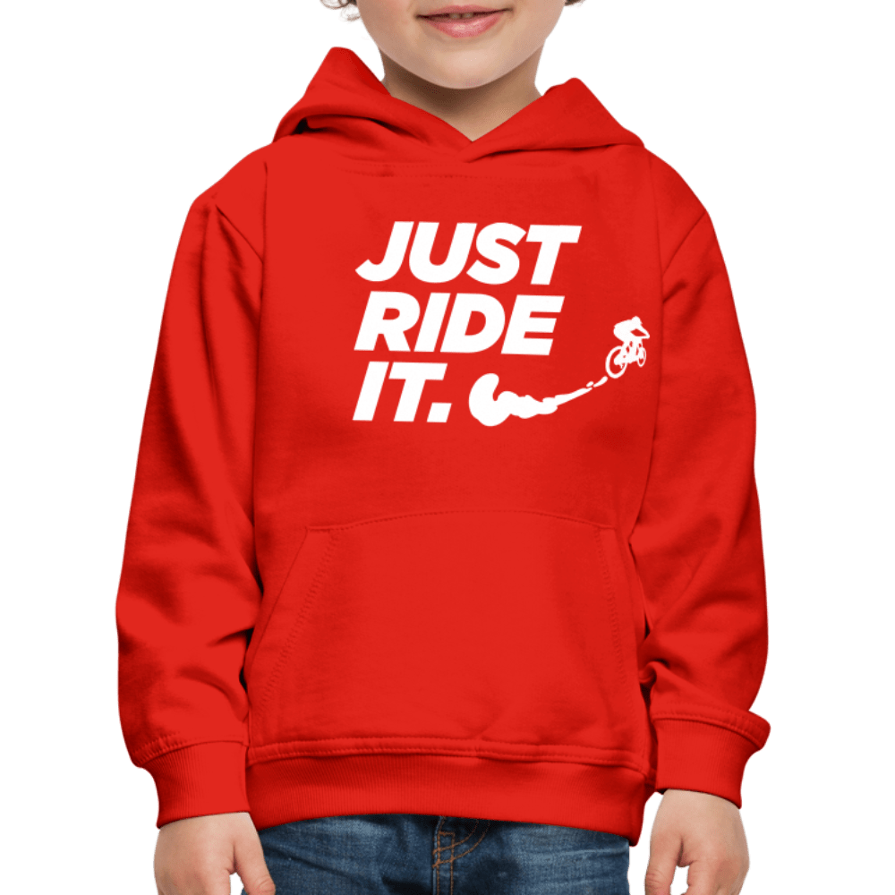 SPOD Kinder Premium Hoodie Rot / 98/104 (3-4 Jahre) JUST RIDE IT - Kinder Premium Hoodie E-Bike-Community