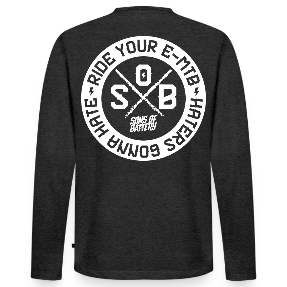 SPOD Männer Premium Bio Langarmshirt Anthrazit meliert / S Hater - Sons of Battery - DTG (Digital Druck) Männer Premium Langarmshirt E-Bike-Community