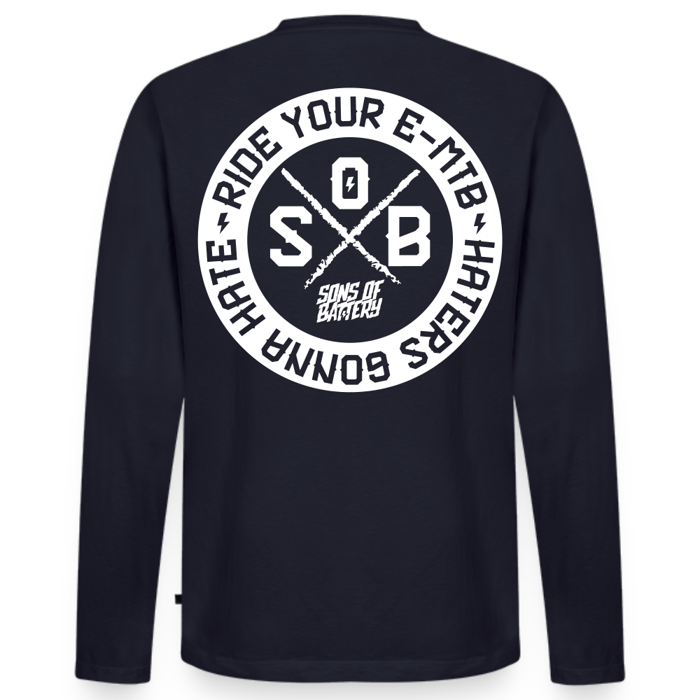 SPOD Männer Premium Bio Langarmshirt Navy / S Hater - Sons of Battery - DTG (Digital Druck) Männer Premium Langarmshirt E-Bike-Community