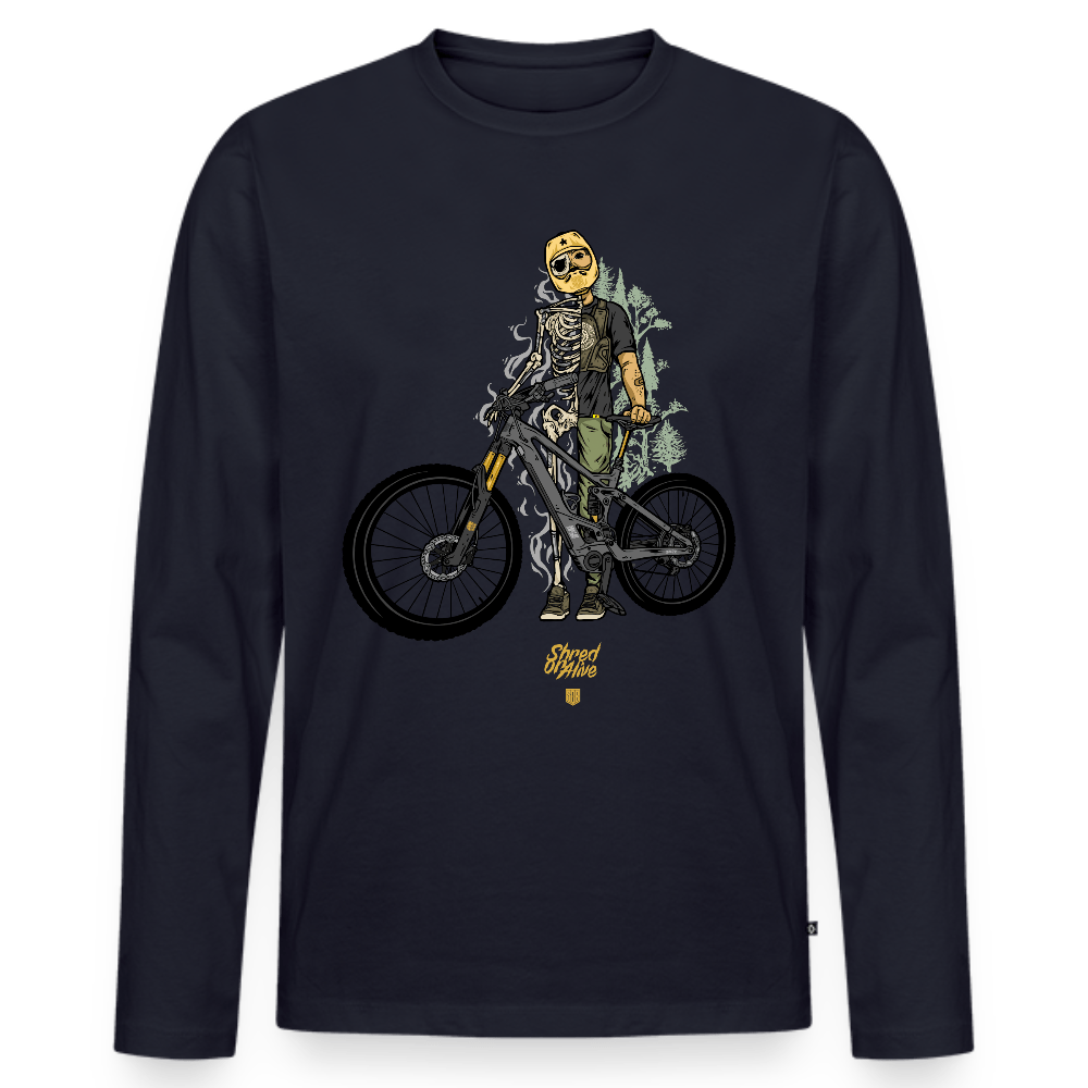 SPOD Männer Premium Bio Langarmshirt Navy / S Shred or Alive (DTG) - Männer Premium Langarmshirt E-Bike-Community